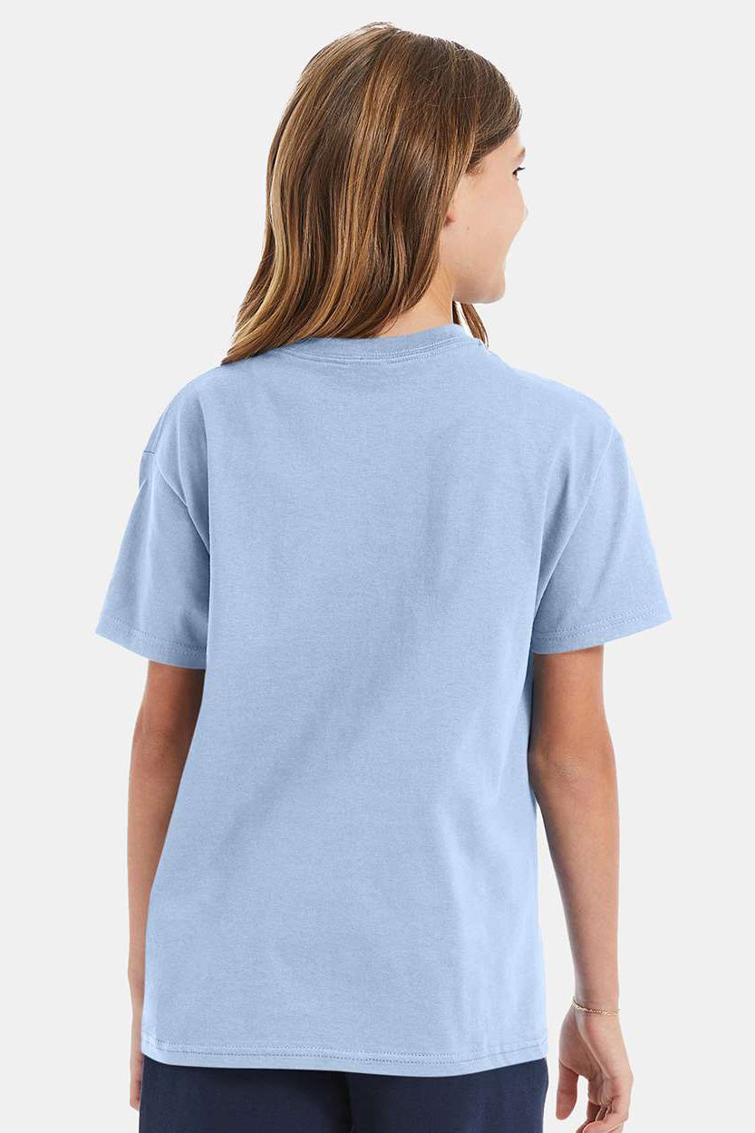 Hanes 5450/54500 Youth ComfortSoft Short Sleeve Crewneck T-Shirt Light Blue Model Back