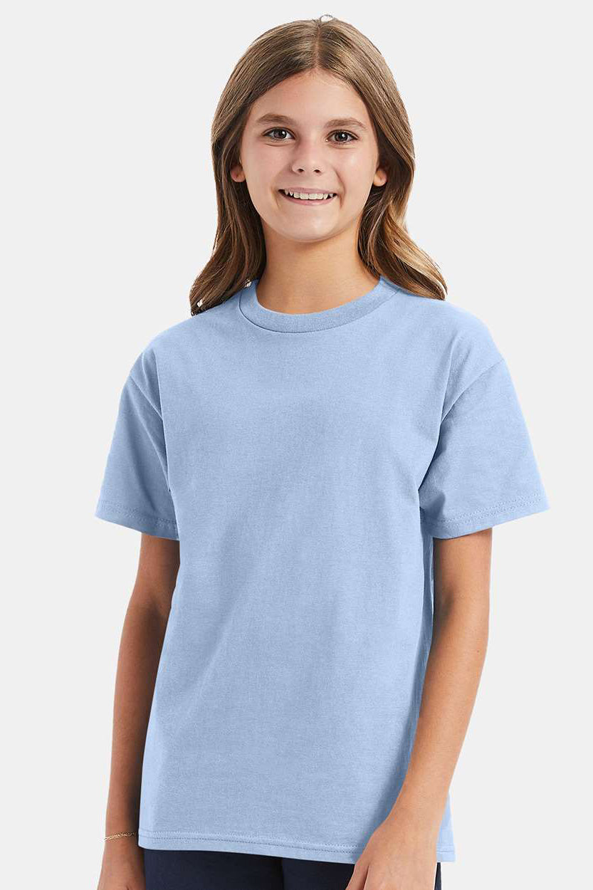 Hanes 5450/54500 Youth ComfortSoft Short Sleeve Crewneck T-Shirt Light Blue Model Front