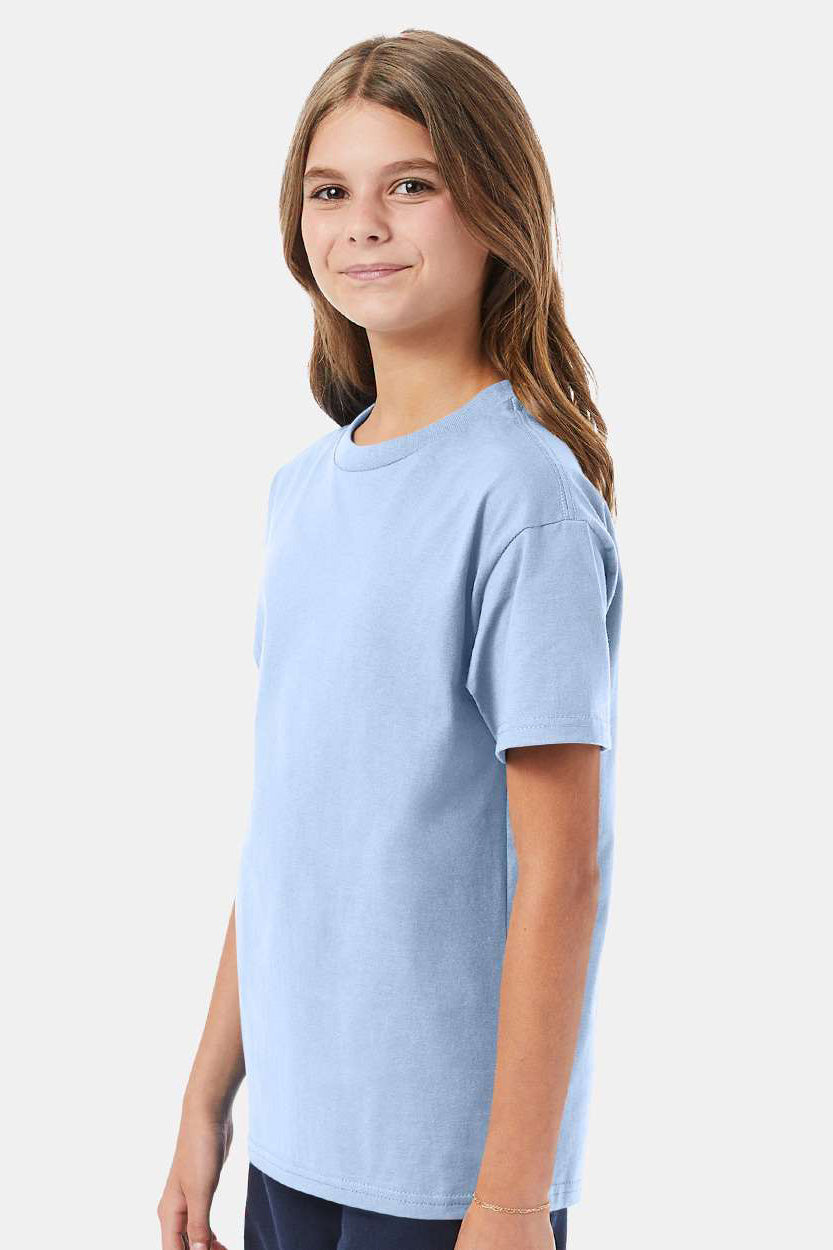 Hanes 5450/54500 Youth ComfortSoft Short Sleeve Crewneck T-Shirt Light Blue Model Side