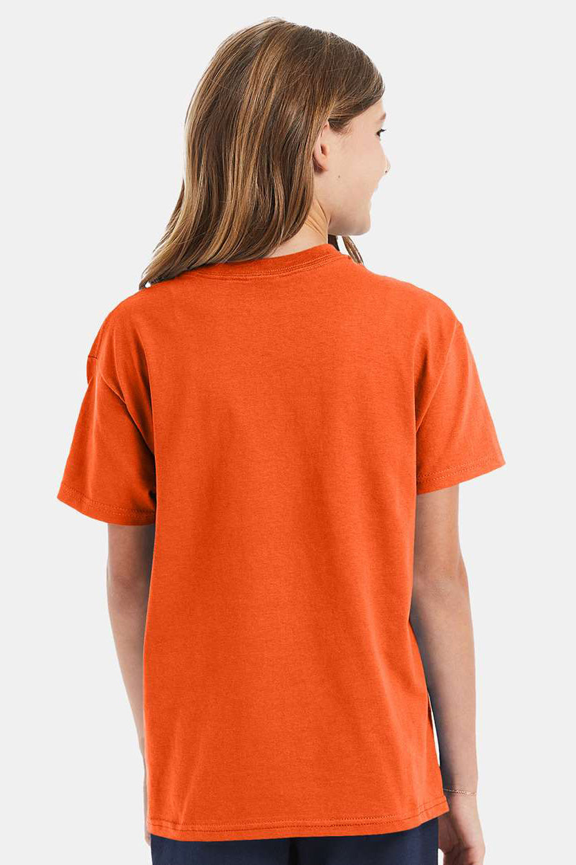 Hanes 5450/54500 Youth ComfortSoft Short Sleeve Crewneck T-Shirt Orange Model Back