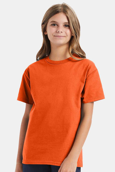 Hanes 5450/54500 Youth ComfortSoft Short Sleeve Crewneck T-Shirt Orange Model Front