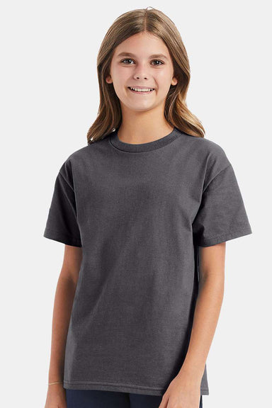 Hanes 5450/54500 Youth ComfortSoft Short Sleeve Crewneck T-Shirt Smoke Grey Model Front