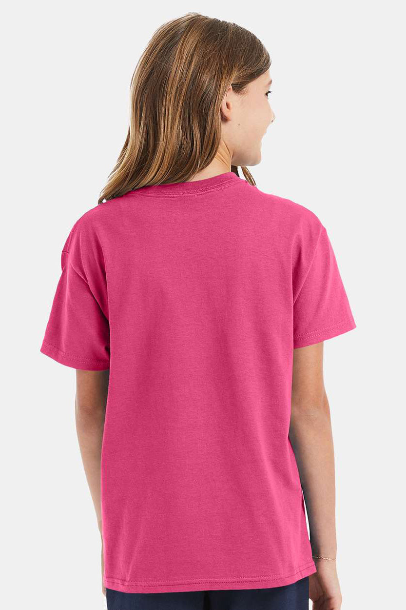 Hanes 5450/54500 Youth ComfortSoft Short Sleeve Crewneck T-Shirt Wow Pink Model Back