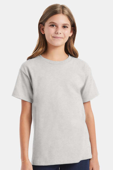 Hanes 5480 Youth ComfortSoft Short Sleeve Crewneck T-Shirt Ash Grey Model Front