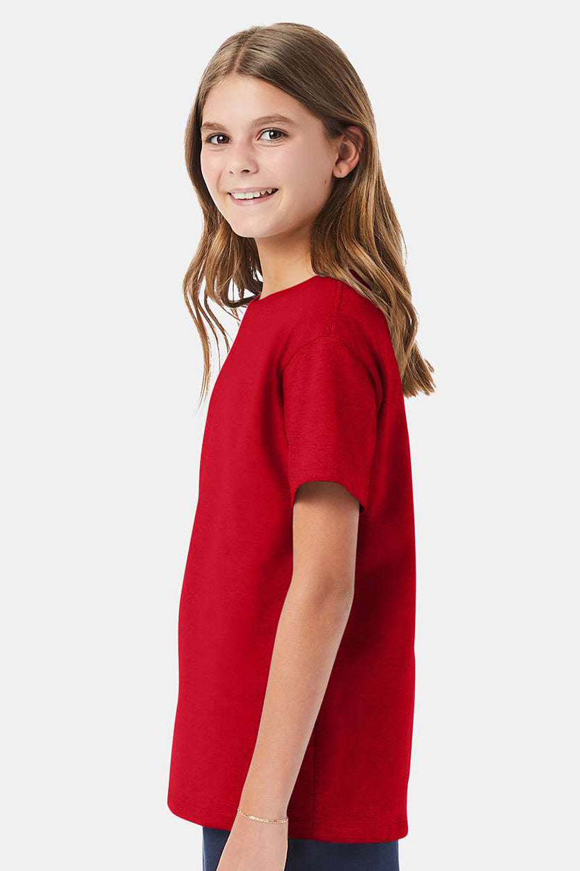 Hanes 5480 Youth ComfortSoft Short Sleeve Crewneck T-Shirt Athletic Red Model Side