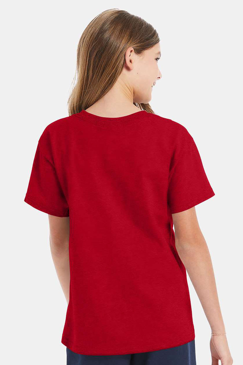 Hanes 5480 Youth ComfortSoft Short Sleeve Crewneck T-Shirt Deep Red Model Back