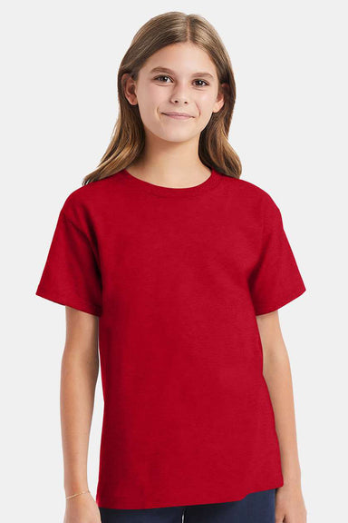 Hanes 5480 Youth ComfortSoft Short Sleeve Crewneck T-Shirt Deep Red Model Front