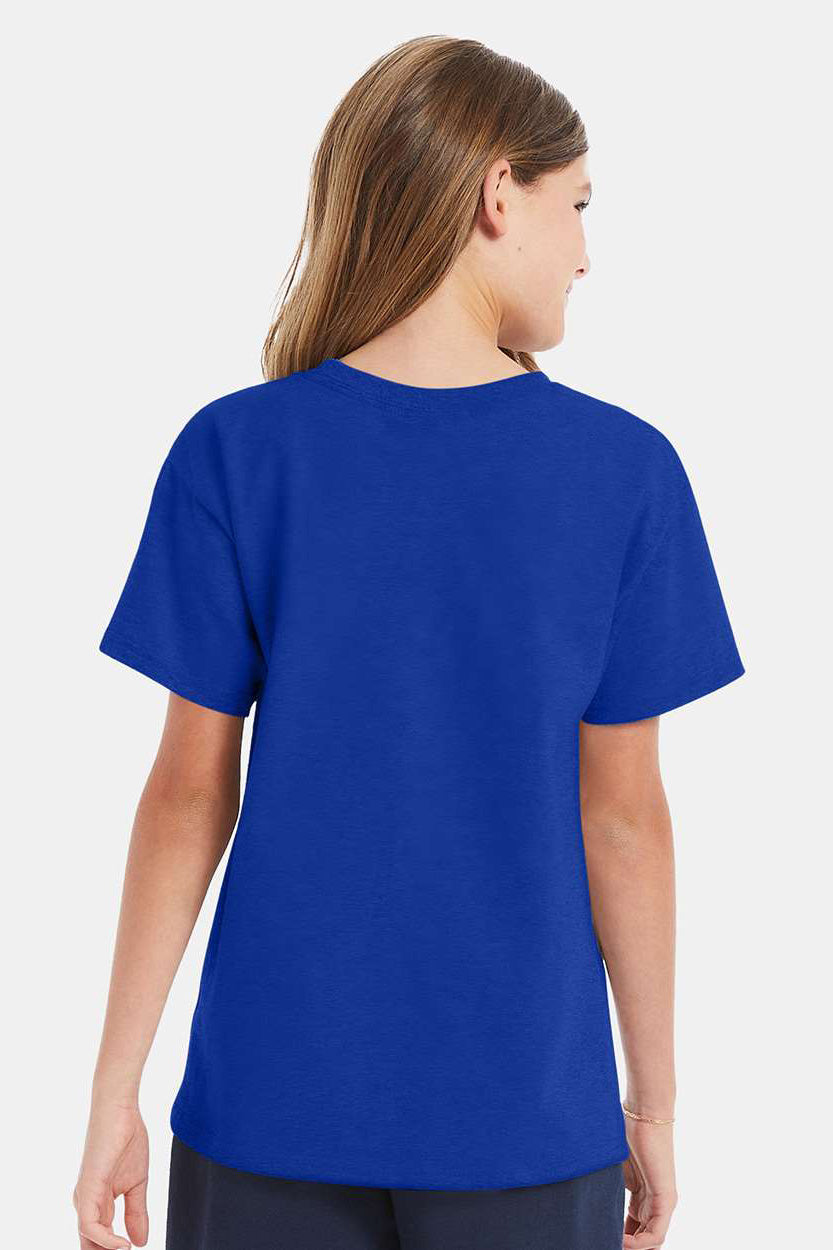 Hanes 5480 Youth ComfortSoft Short Sleeve Crewneck T-Shirt Deep Royal Blue Model Back