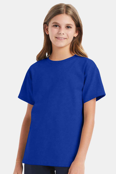 Hanes 5480 Youth ComfortSoft Short Sleeve Crewneck T-Shirt Deep Royal Blue Model Front