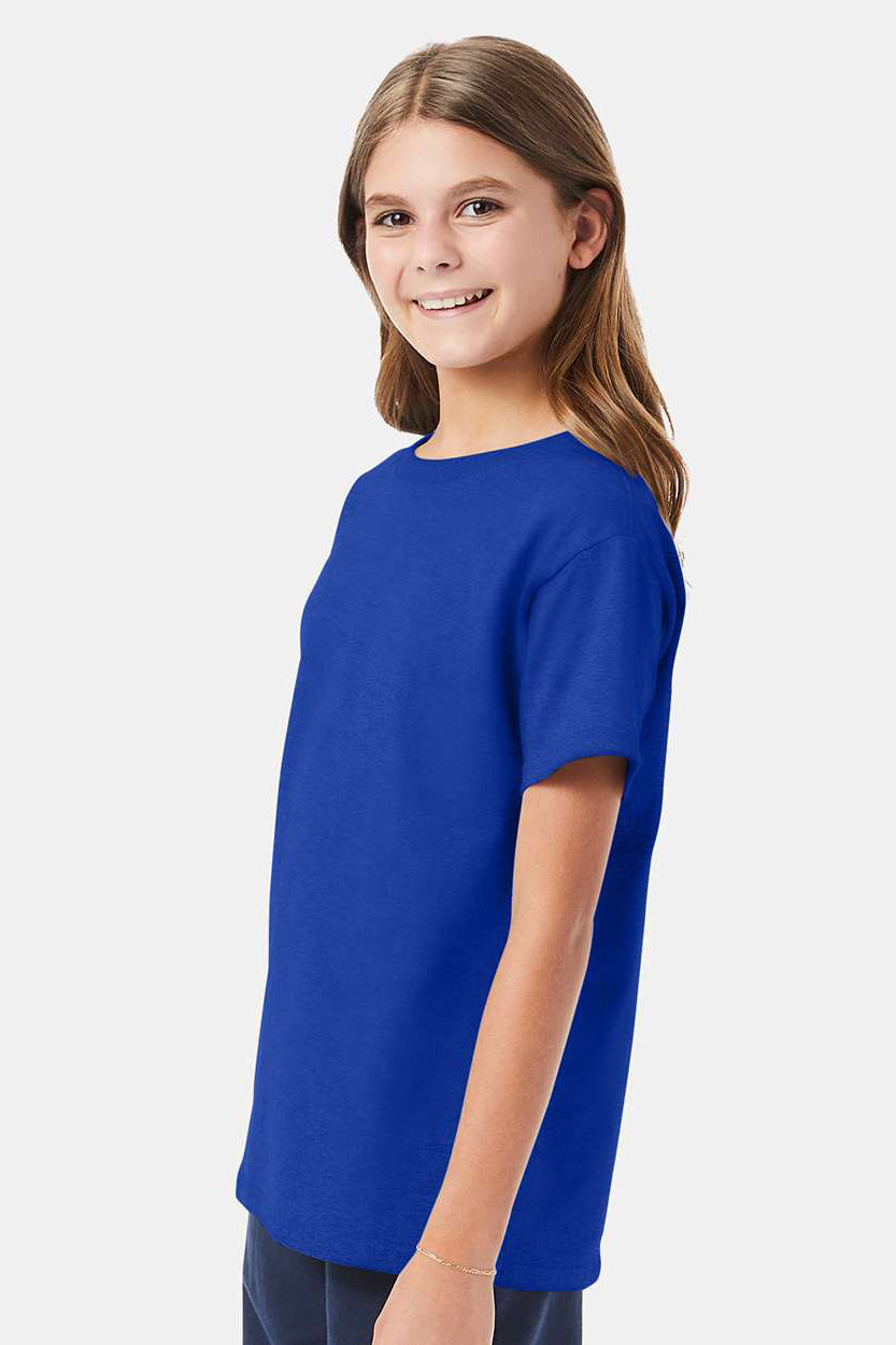 Hanes 5480 Youth ComfortSoft Short Sleeve Crewneck T-Shirt Deep Royal Blue Model Side