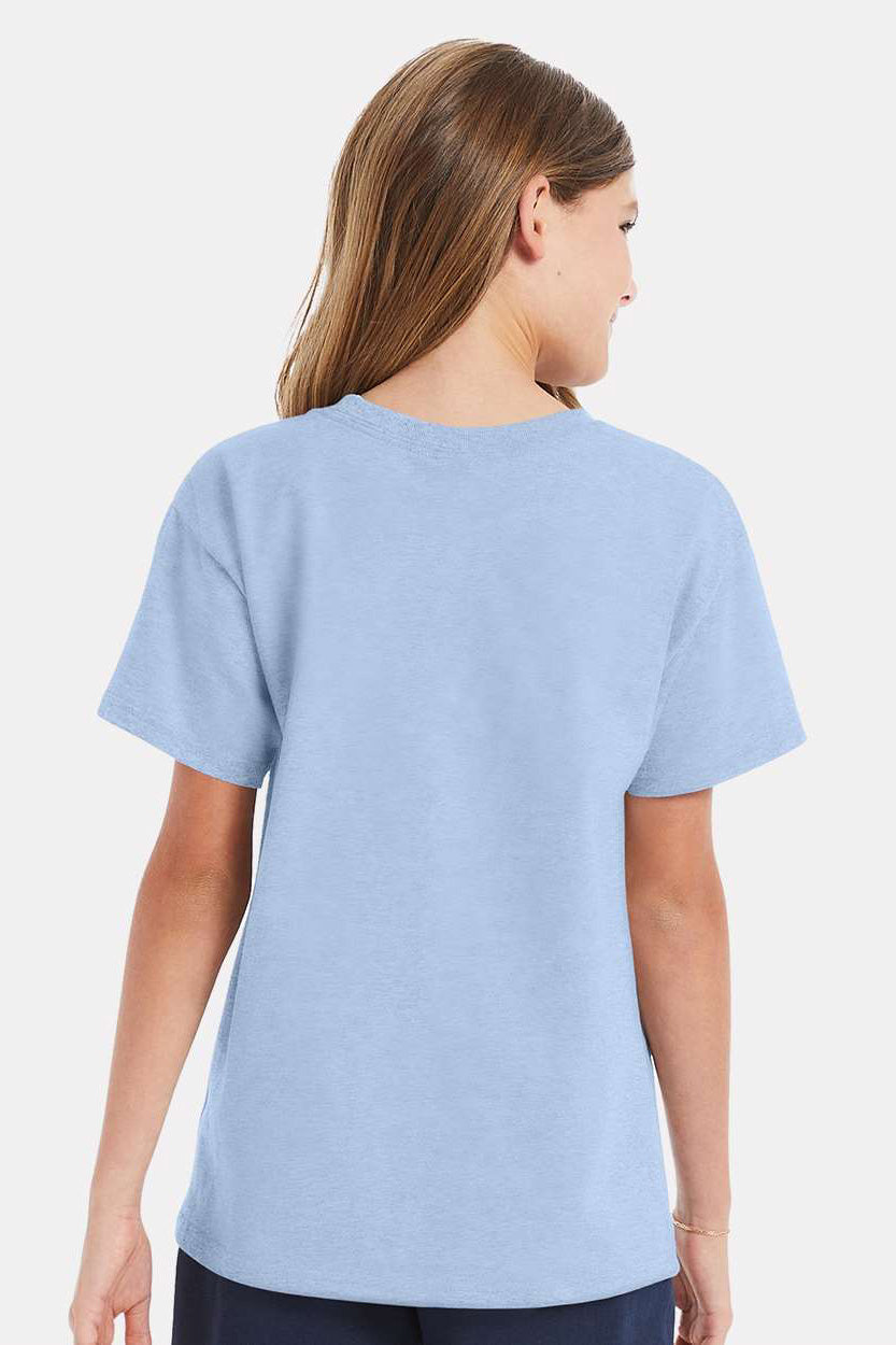 Hanes 5480 Youth ComfortSoft Short Sleeve Crewneck T-Shirt Light Blue Model Back