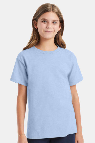 Hanes 5480 Youth ComfortSoft Short Sleeve Crewneck T-Shirt Light Blue Model Front