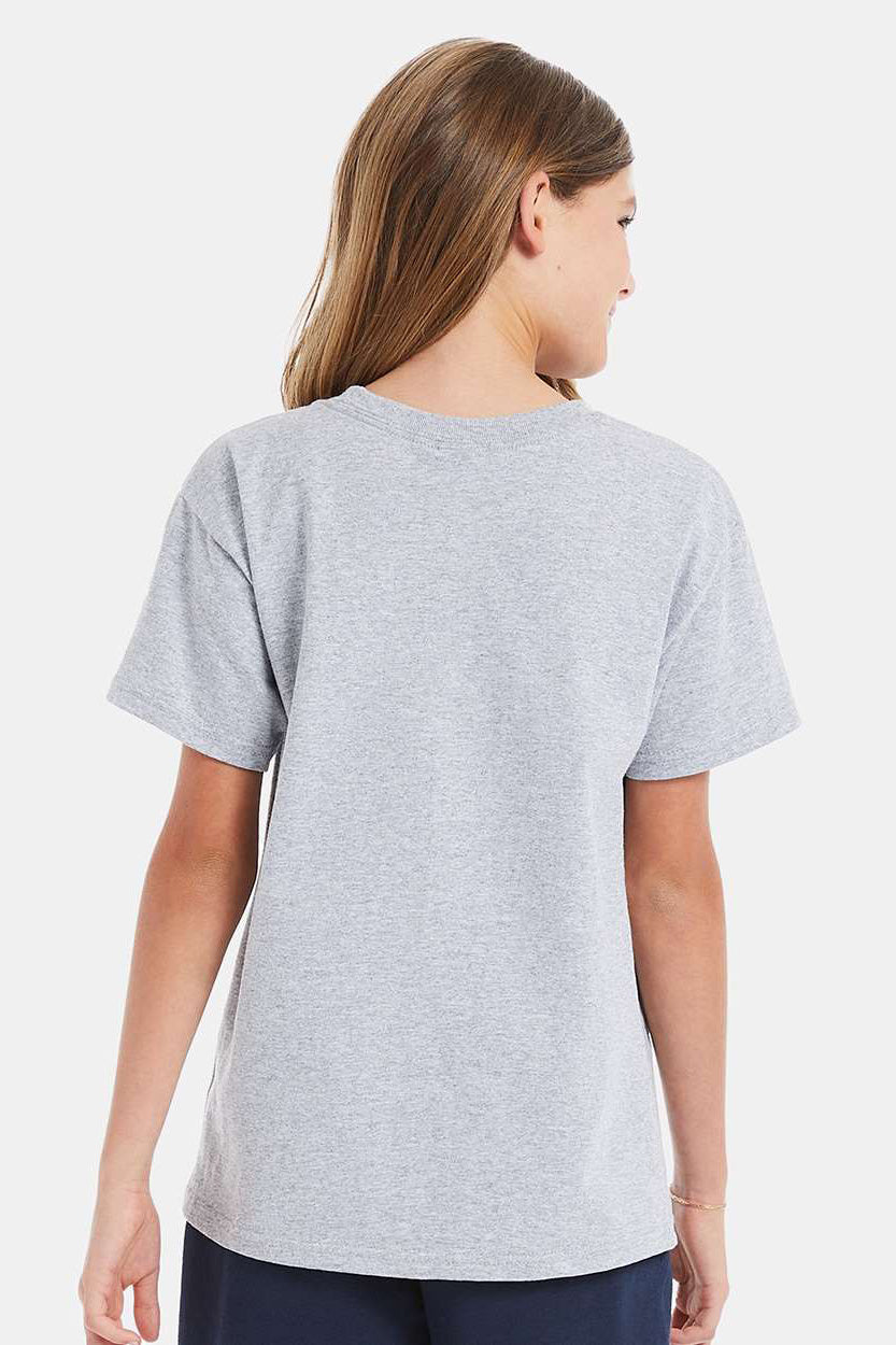 Hanes 5480 Youth ComfortSoft Short Sleeve Crewneck T-Shirt Light Steel Grey Model Back