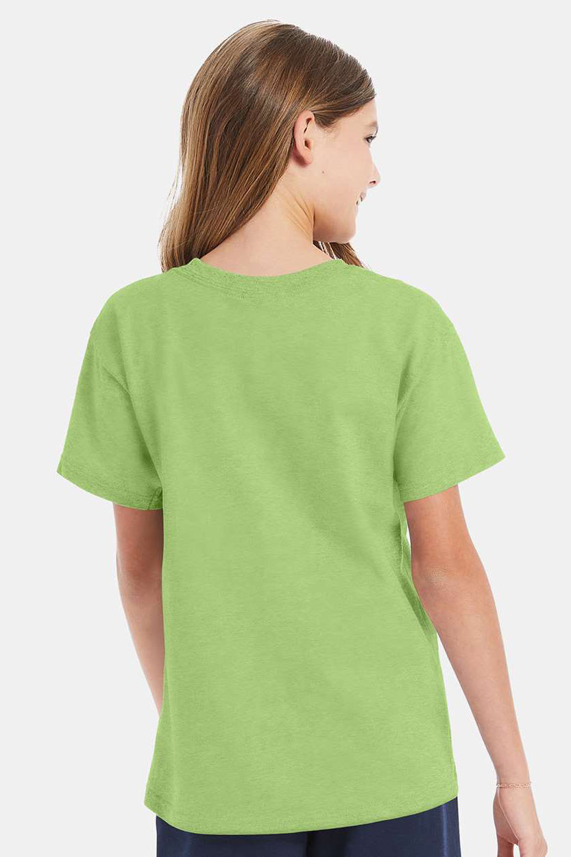 Hanes 5480 Youth ComfortSoft Short Sleeve Crewneck T-Shirt Lime Green Model Back