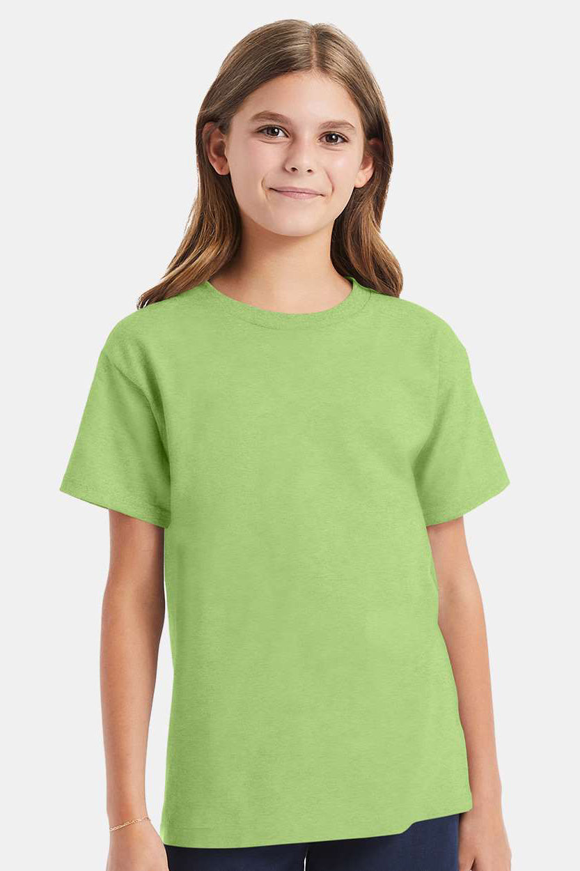 Hanes 5480 Youth ComfortSoft Short Sleeve Crewneck T-Shirt Lime Green Model Front