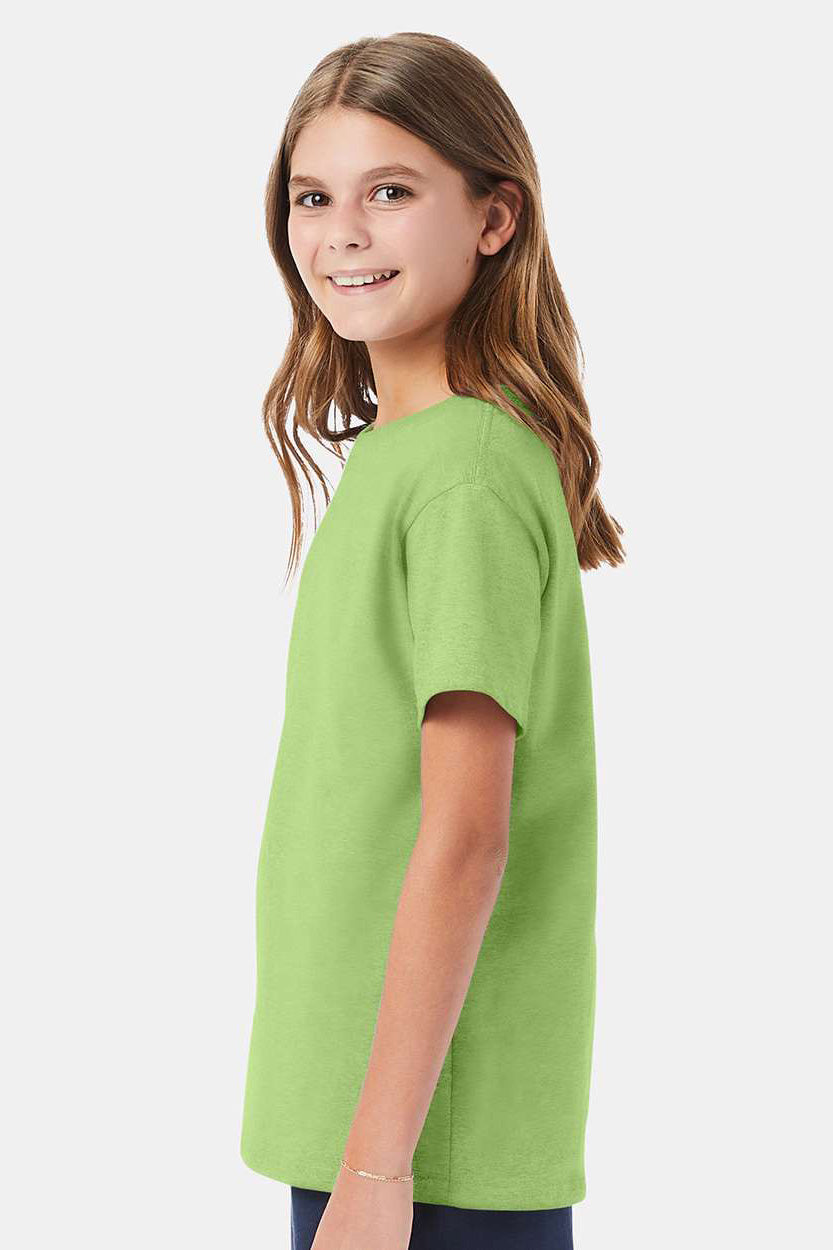 Hanes 5480 Youth ComfortSoft Short Sleeve Crewneck T-Shirt Lime Green Model Side