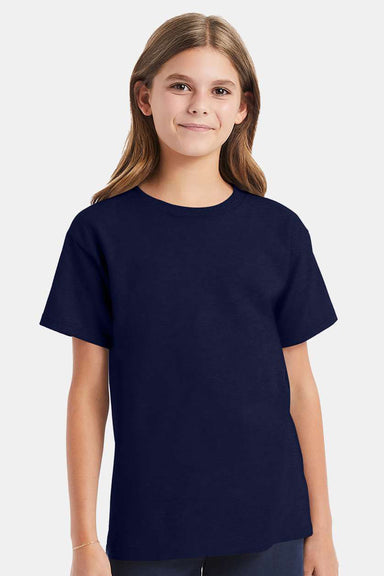 Hanes 5480 Youth ComfortSoft Short Sleeve Crewneck T-Shirt Navy Blue Model Front