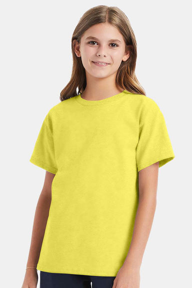 Hanes 5480 Youth ComfortSoft Short Sleeve Crewneck T-Shirt Yellow Model Front