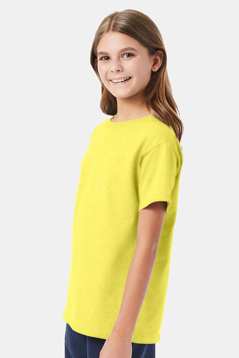 Hanes 5480 Youth ComfortSoft Short Sleeve Crewneck T-Shirt Yellow Model Side