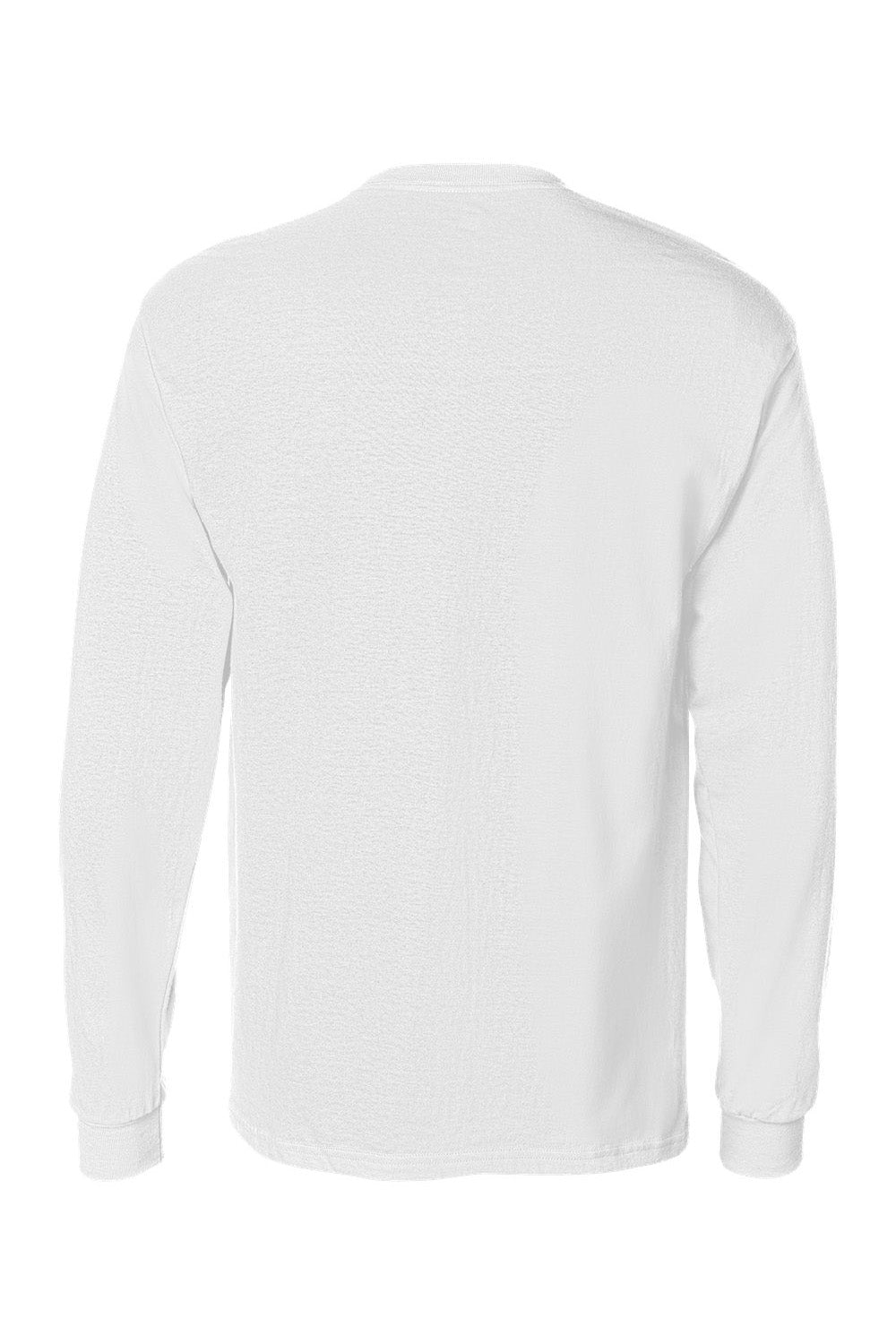 Hanes 5596 Mens ComfortSoft Long Sleeve Crewneck T-Shirt w/ Pocket White Flat Back