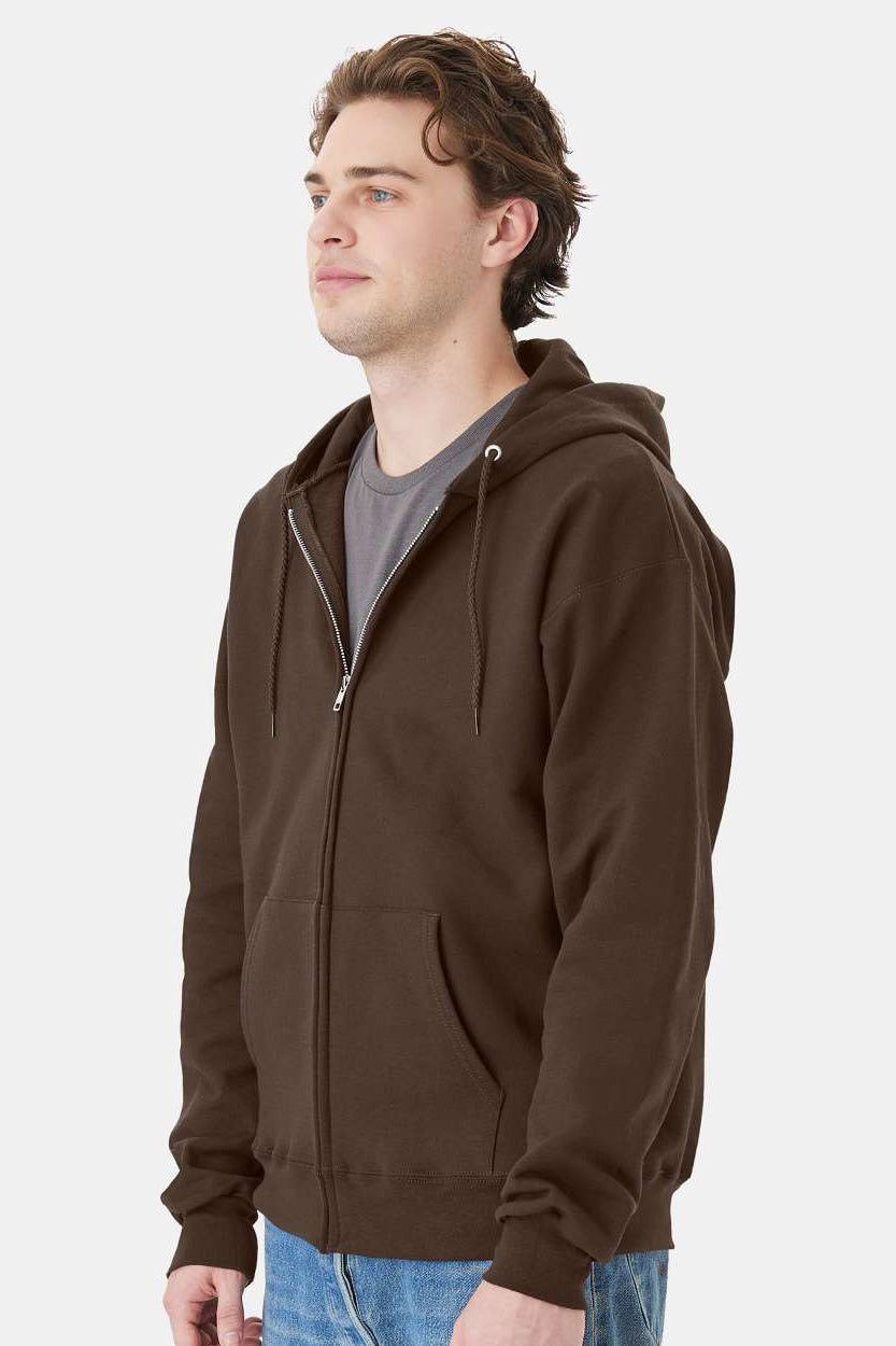 Hanes F283/F280 Mens Ultimate Cotton PrintPro XP Pill Resistant Full Zip Hooded Sweatshirt Hoodie w/ Pockets Dark Chocolate Brown Model Side