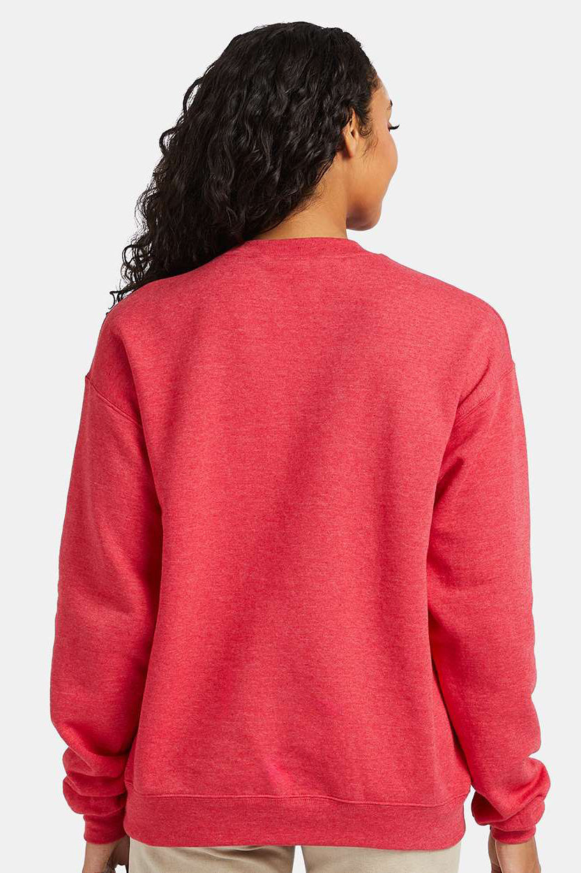 Hanes P160/P1607 Mens EcoSmart Print Pro XP Pill Resistant Fleece Crewneck Sweatshirt Heather Red Model Back