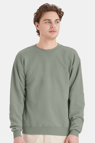 Hanes P160/P1607 Mens EcoSmart Print Pro XP Pill Resistant Fleece Crewneck Sweatshirt Stonewashed Green Model Front