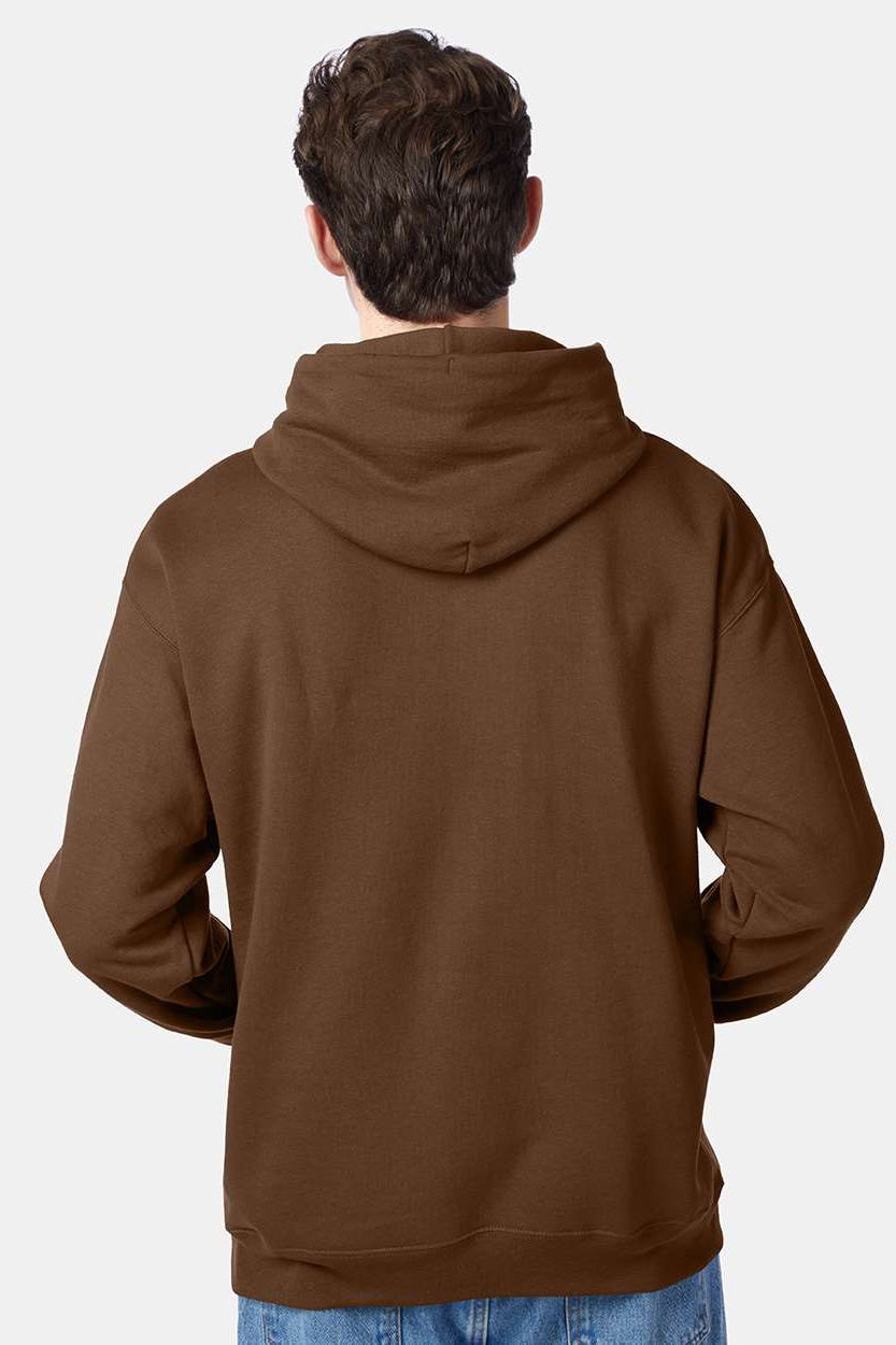 Hanes P170 Mens EcoSmart Print Pro XP Pill Resistant Hooded Sweatshirt Hoodie w/ Pouch Pocket Army Brown Model Back