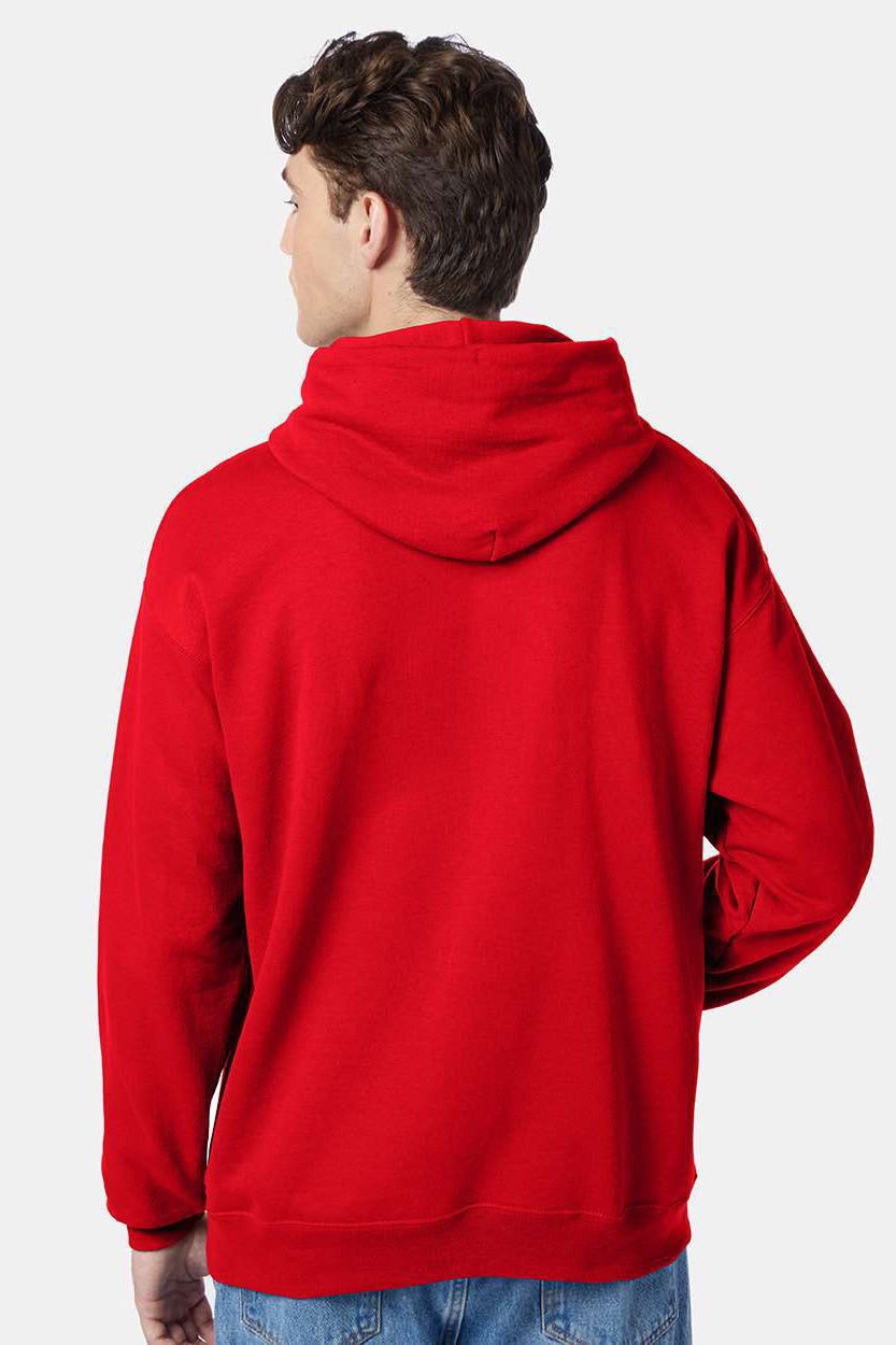 Hanes P170 Mens EcoSmart Print Pro XP Pill Resistant Hooded Sweatshirt Hoodie w/ Pouch Pocket Athletic Red Model Back