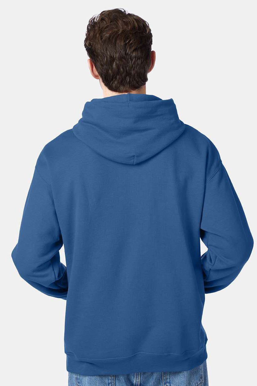 Hanes P170 Mens EcoSmart Print Pro XP Pill Resistant Hooded Sweatshirt Hoodie w/ Pouch Pocket Denim Blue Model Back