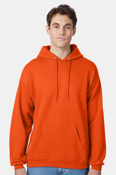 Hanes P170 Mens EcoSmart Print Pro XP Pill Resistant Hooded Sweatshirt Hoodie w/ Pouch Pocket Orange Model Front