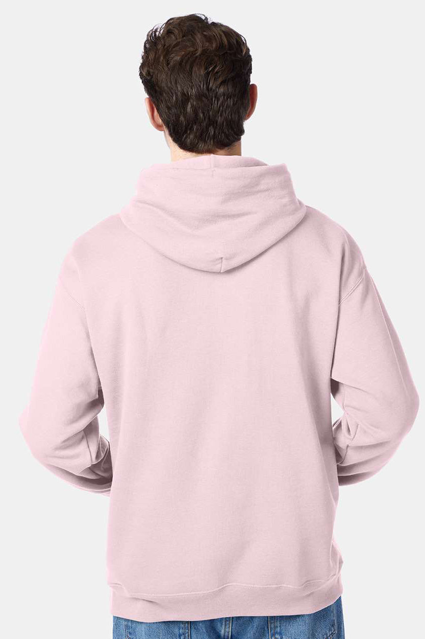 Hanes P170 Mens EcoSmart Print Pro XP Pill Resistant Hooded Sweatshirt Hoodie w/ Pouch Pocket Pale Pink Model Back