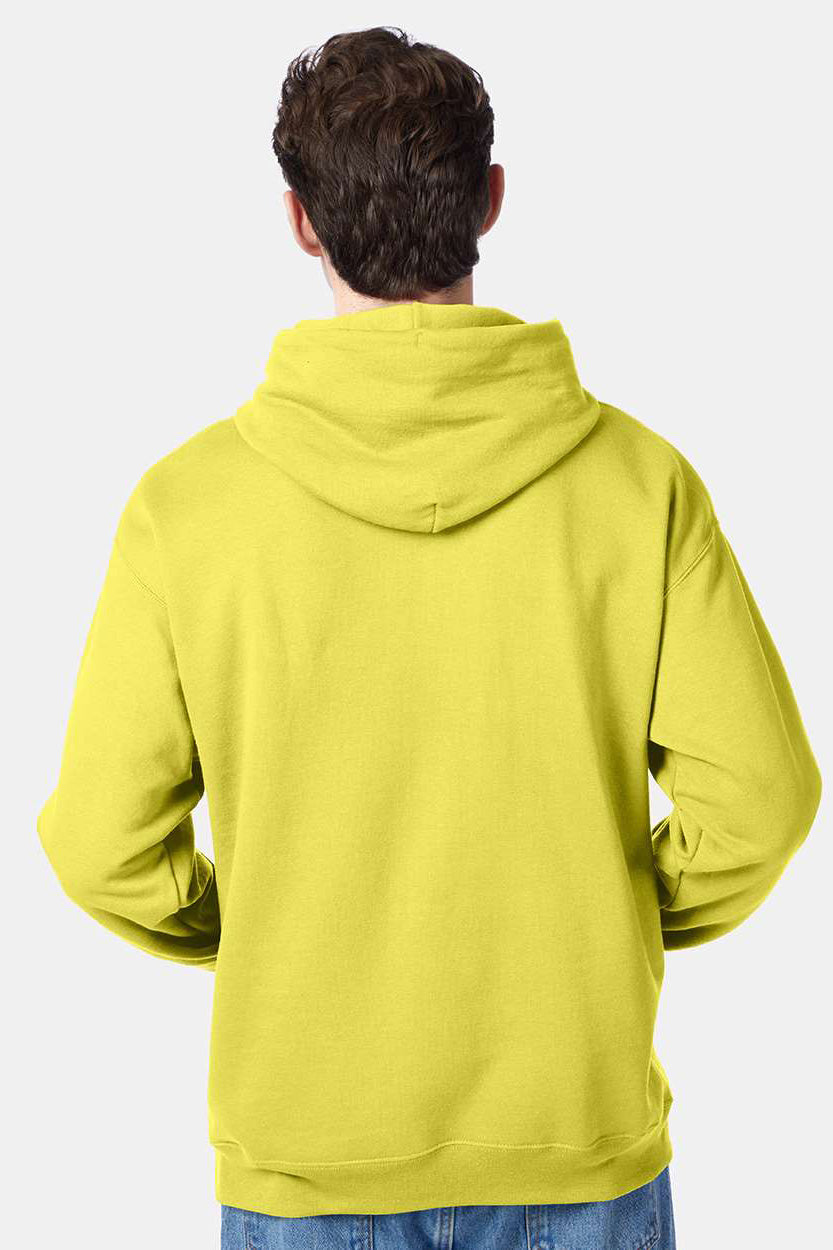 Hanes P170 Mens EcoSmart Print Pro XP Pill Resistant Hooded Sweatshirt Hoodie w/ Pouch Pocket Yellow Model Back