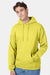 Hanes P170 Mens EcoSmart Print Pro XP Pill Resistant Hooded Sweatshirt Hoodie w/ Pouch Pocket Yellow Model Front