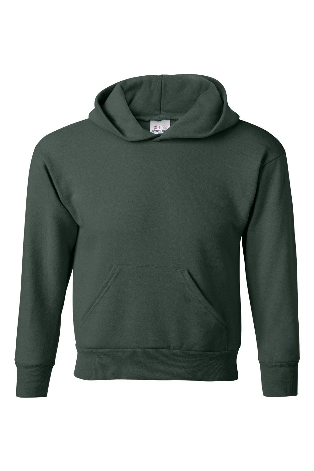 Hanes P470/P473 Youth EcoSmart Print Pro XP Pill Resistant Hooded Sweatshirt Hoodie w/ Pouch Pocket Deep Forest Green Flat Front