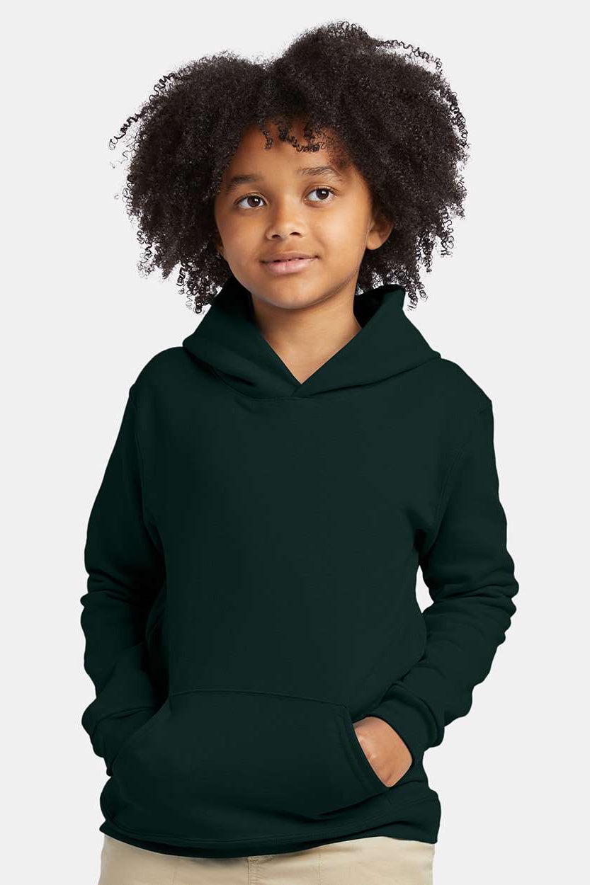 Hanes P470/P473 Youth EcoSmart Print Pro XP Pill Resistant Hooded Sweatshirt Hoodie w/ Pouch Pocket Deep Forest Green Model Front