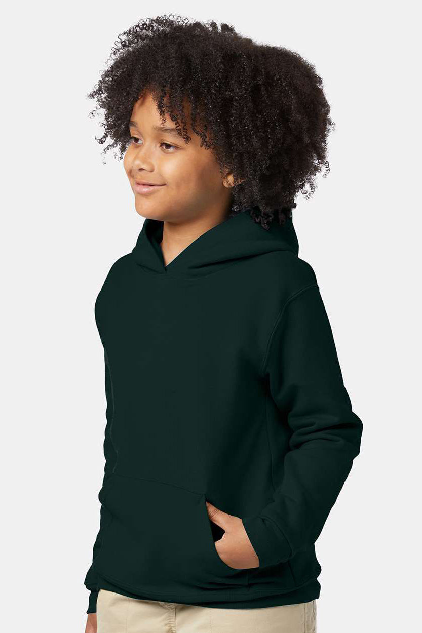 Hanes P470/P473 Youth EcoSmart Print Pro XP Pill Resistant Hooded Sweatshirt Hoodie w/ Pouch Pocket Deep Forest Green Model Side