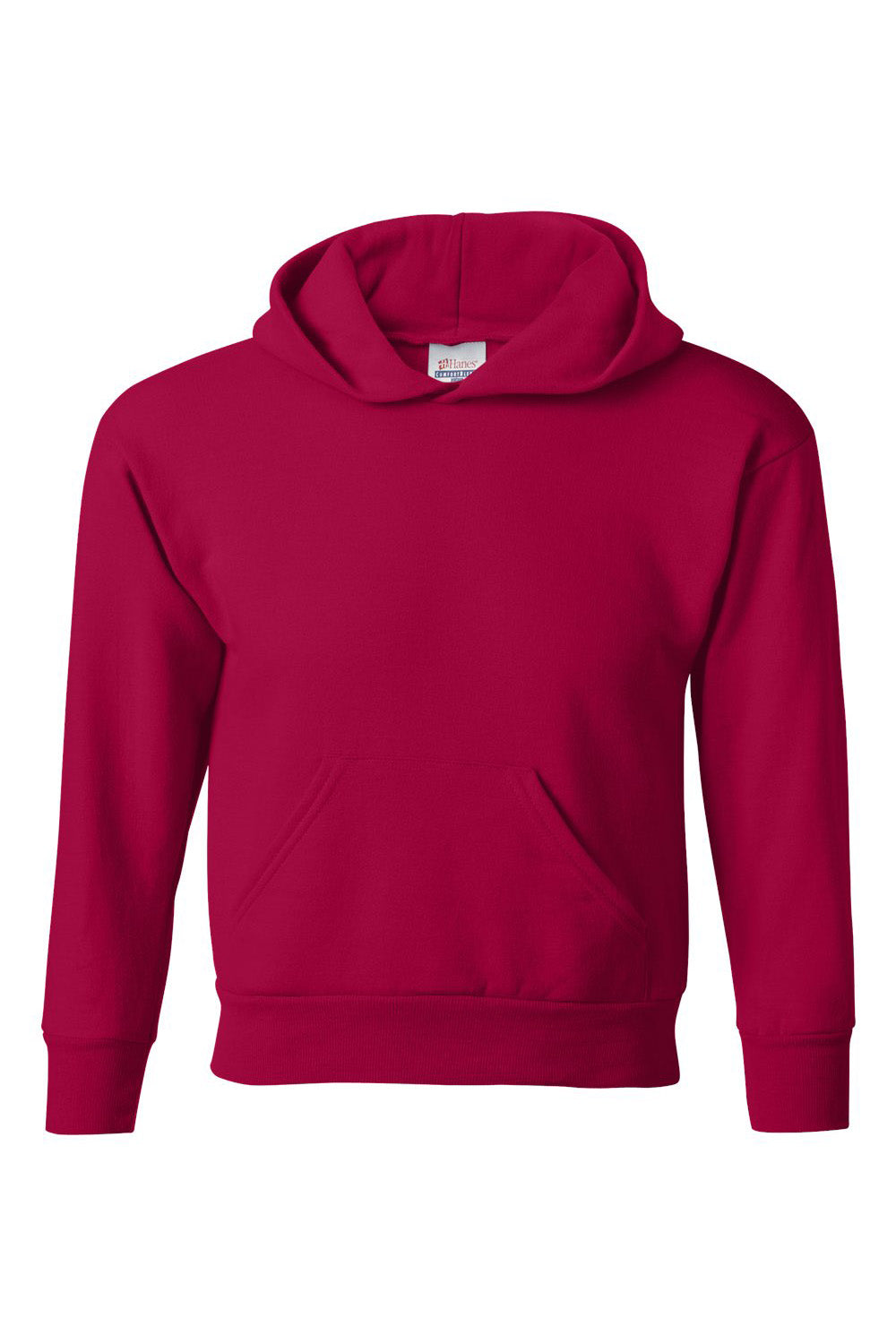 Hanes P470/P473 Youth EcoSmart Print Pro XP Pill Resistant Hooded Sweatshirt Hoodie w/ Pouch Pocket Deep Red Flat Front