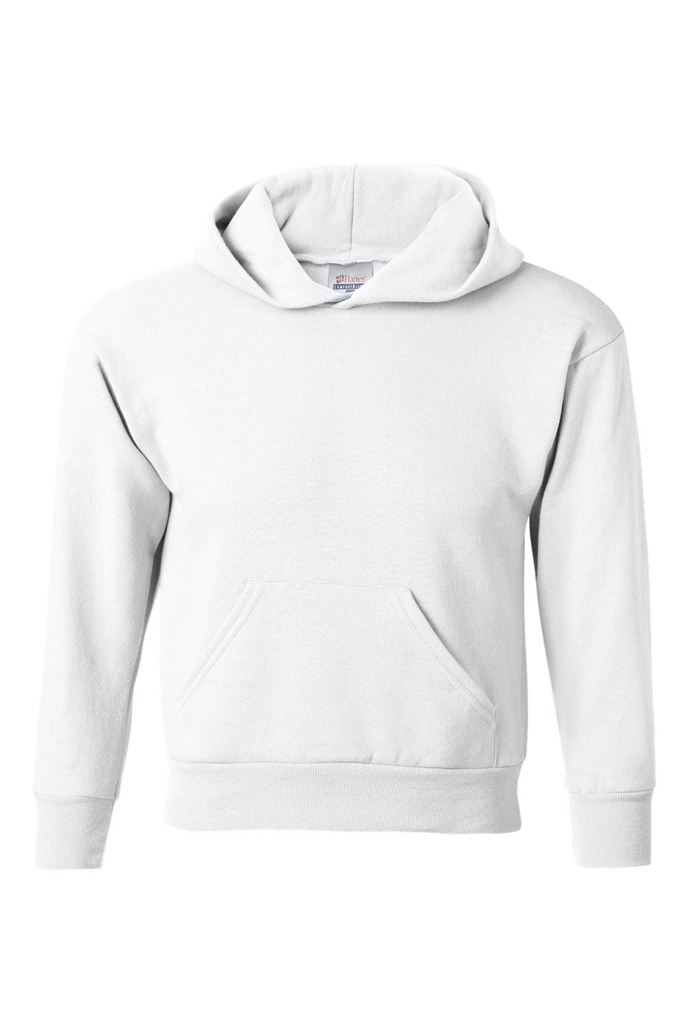 Hanes P470/P473 Youth EcoSmart Print Pro XP Pill Resistant Hooded Sweatshirt Hoodie w/ Pouch Pocket White Flat Front