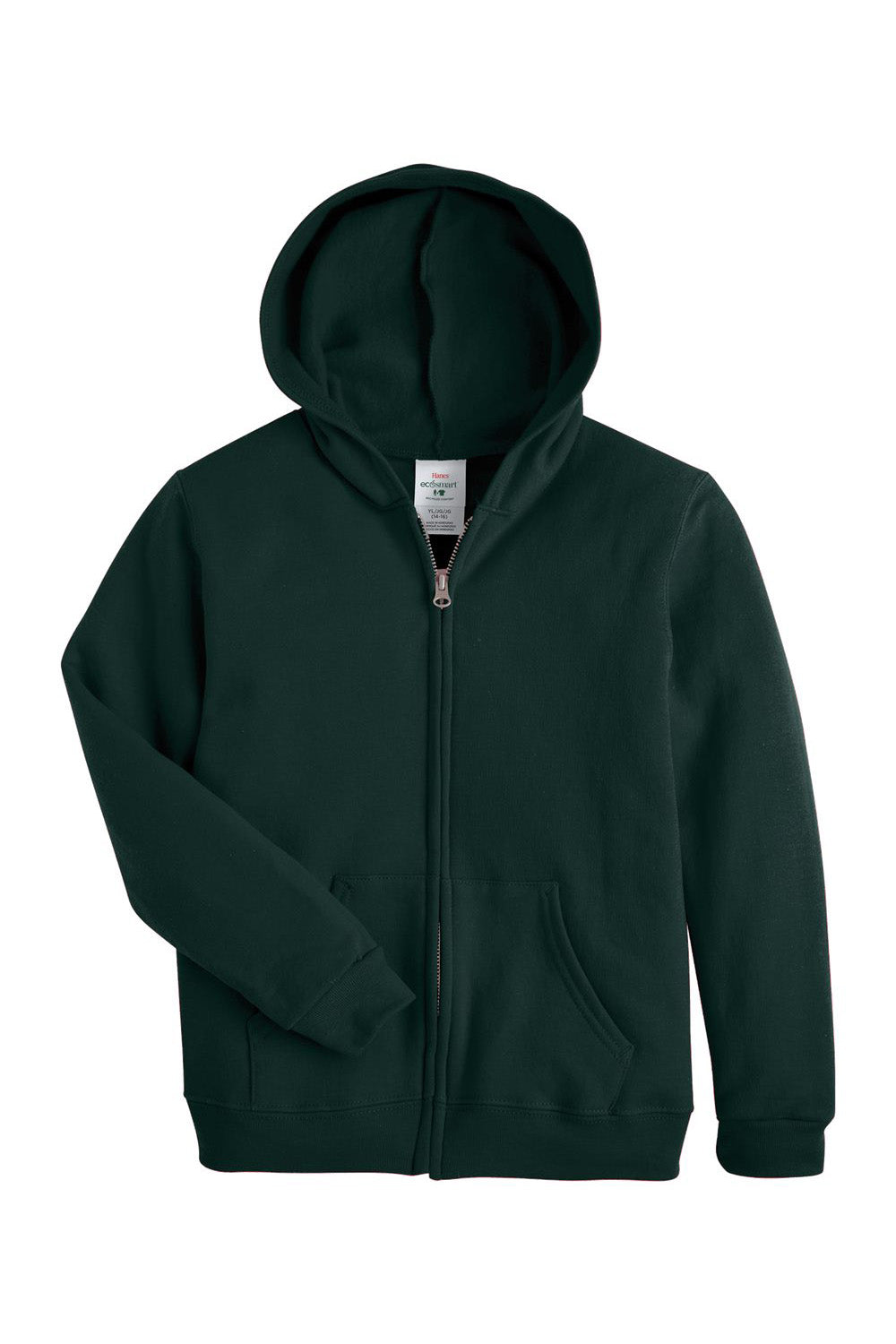 Hanes P480 Youth EcoSmart Print Pro XP Pill Resistant Full Zip Hooded Sweatshirt Hoodie w/ Pockets Deep Forest Green Flat Front