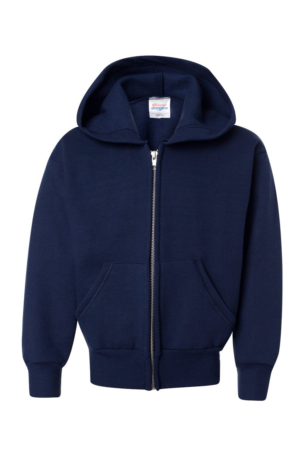 Hanes P480 Youth EcoSmart Print Pro XP Pill Resistant Full Zip Hooded Sweatshirt Hoodie w/ Pockets Navy Blue Flat Front