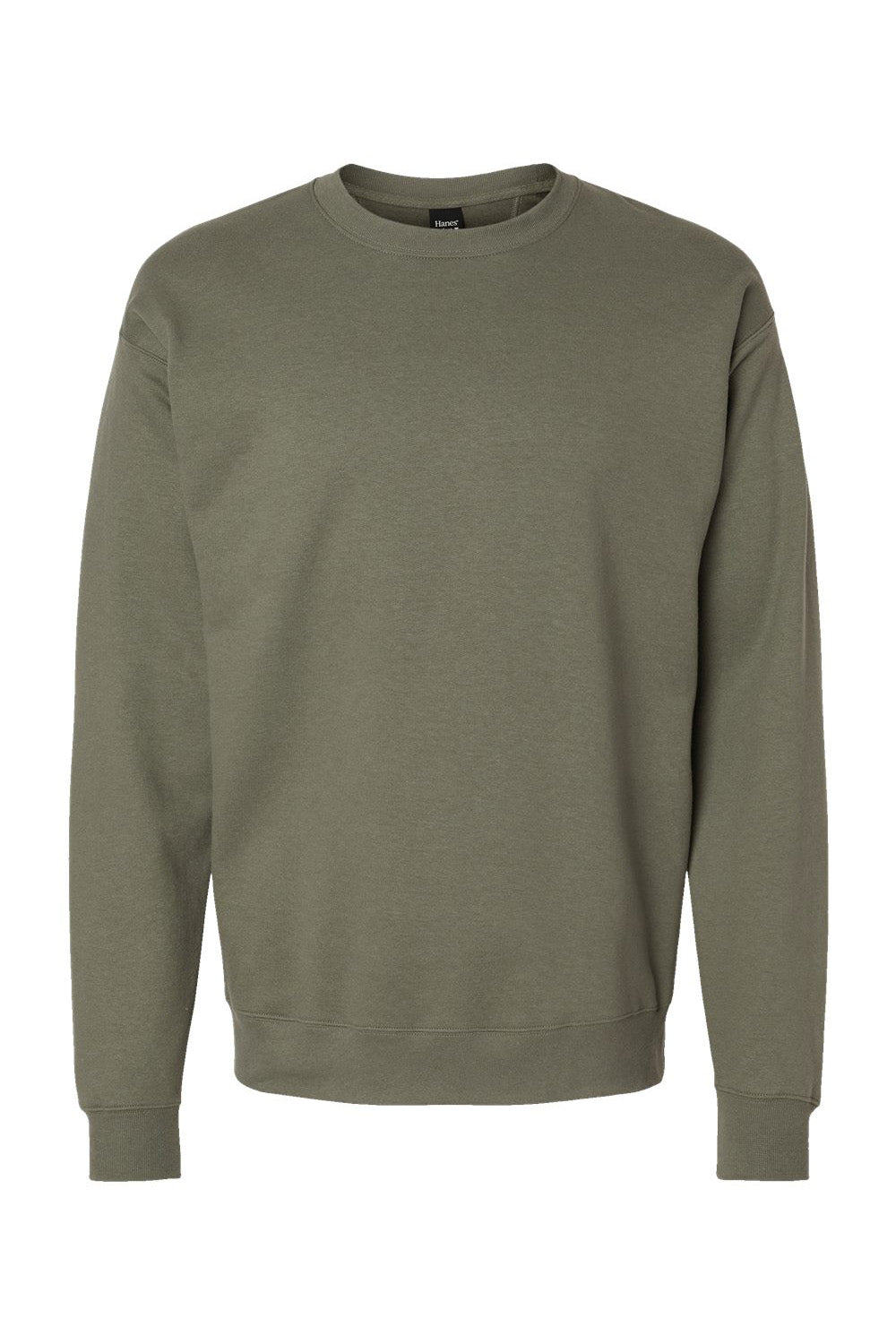 Hanes RS160 Mens Perfect Sweats Crewneck Sweatshirt Fatigue Green Flat Front