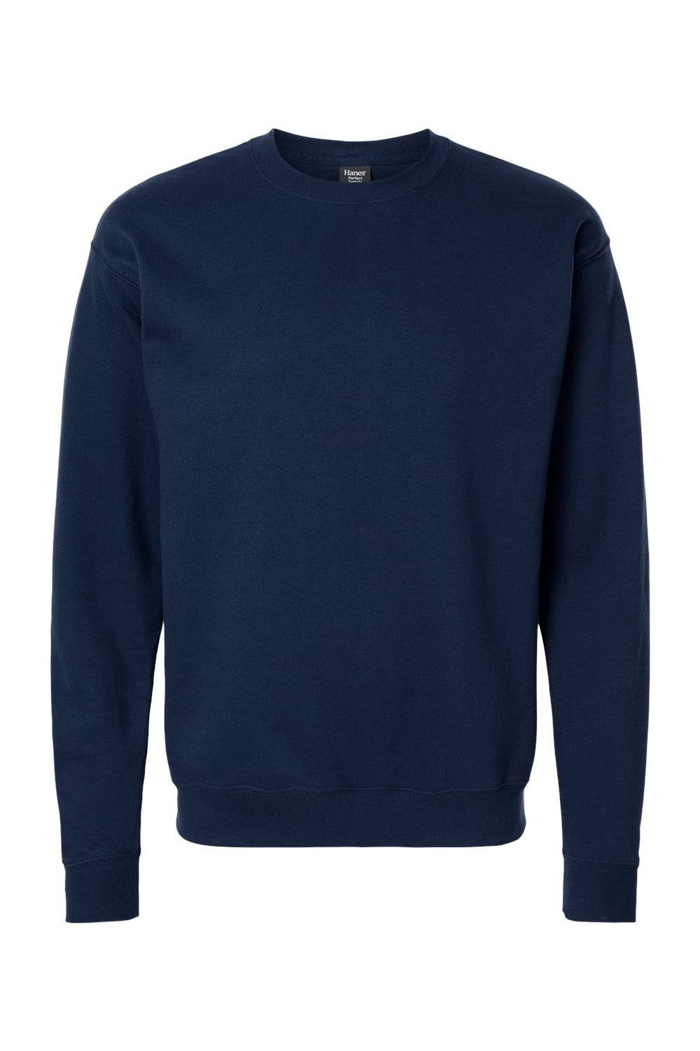 Hanes RS160 Mens Perfect Sweats Crewneck Sweatshirt Navy Blue Flat Front