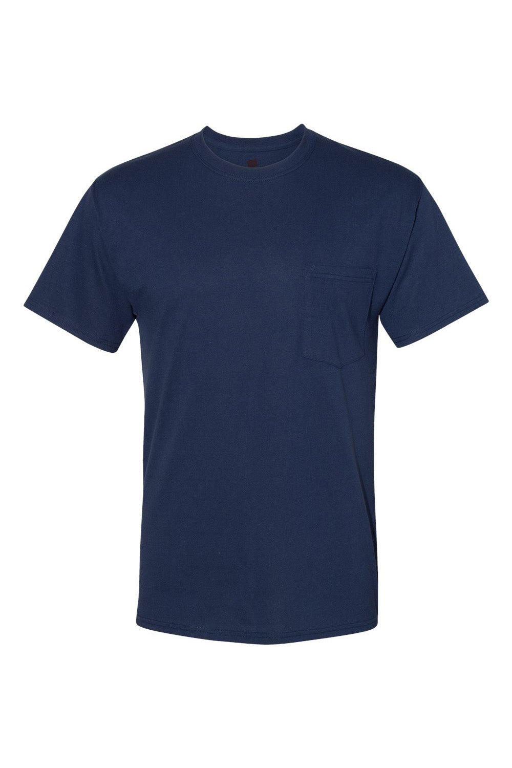 Hanes W110 Mens Workwear UPF 50+ Short Sleeve Crewneck T-Shirt w/ Pocket Navy Blue Flat Front