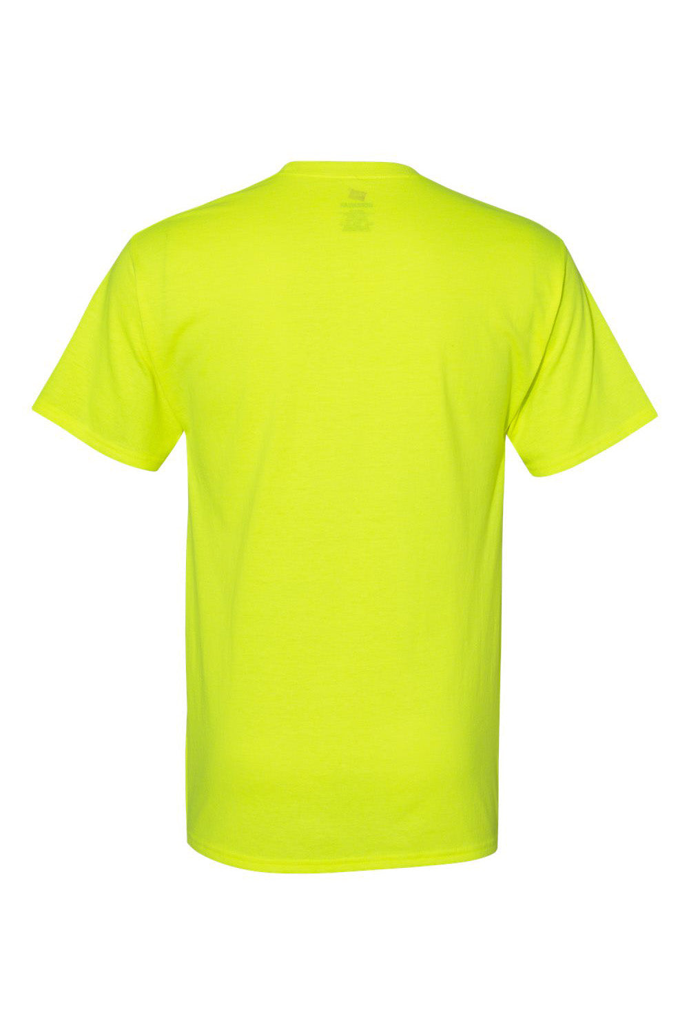 Hanes W110 Mens Workwear UPF 50+ Short Sleeve Crewneck T-Shirt w/ Pocket Safety Green Flat Back