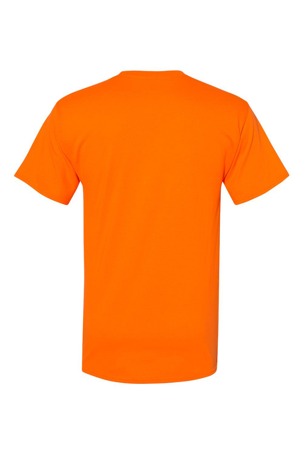 Hanes W110 Mens Workwear UPF 50+ Short Sleeve Crewneck T-Shirt w/ Pocket Safety Orange Flat Back