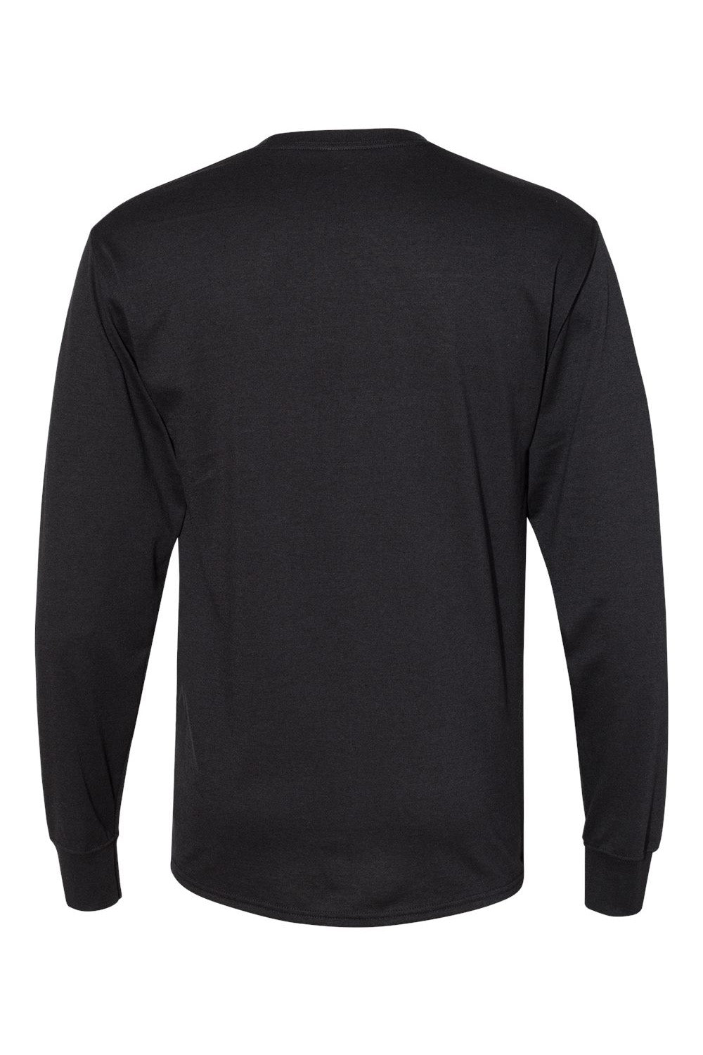 Hanes W120 Mens Workwear UPF 50+ Long Sleeve Crewneck T-Shirt w/ Pocket Black Flat Back