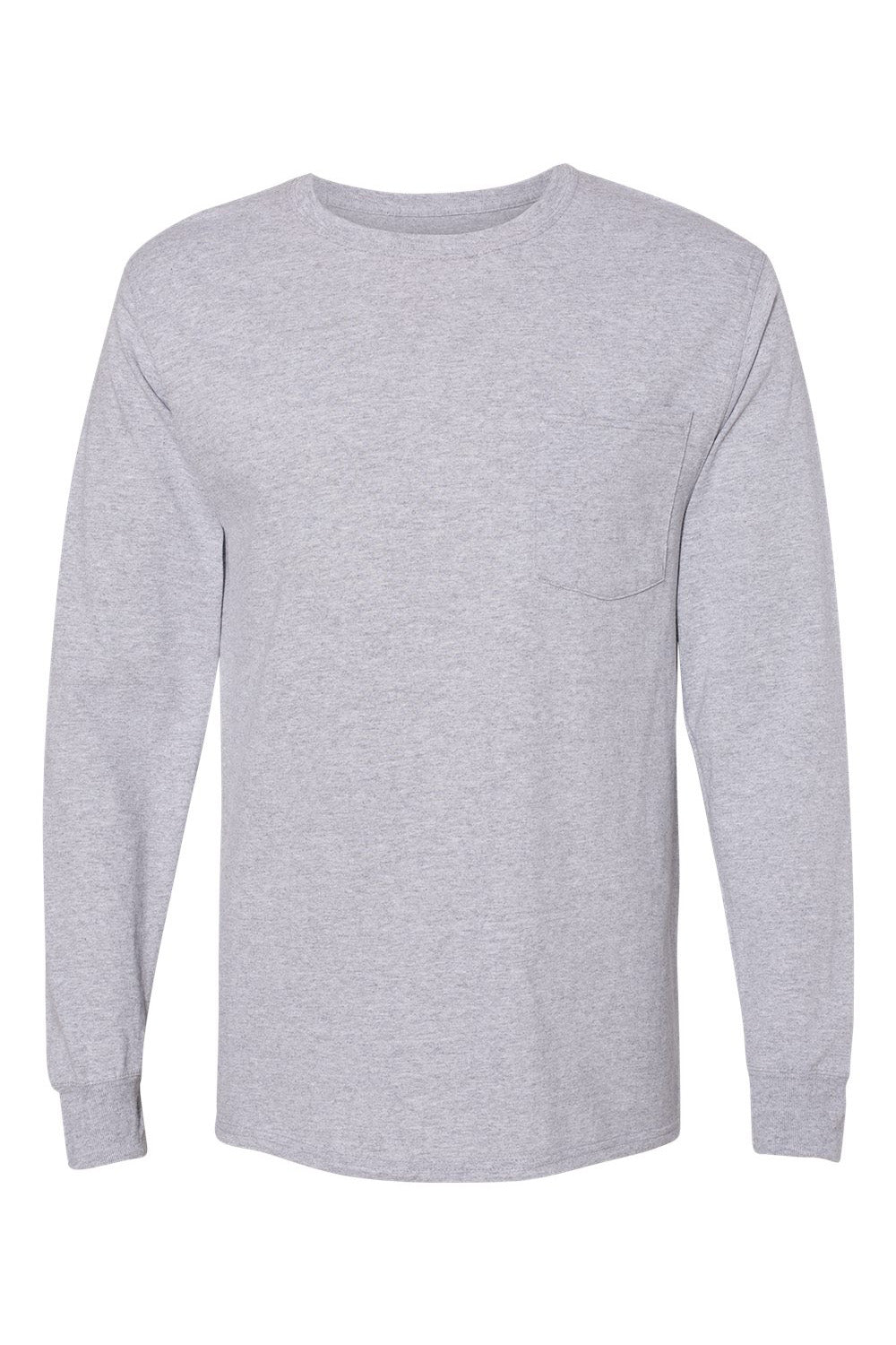 Hanes W120 Mens Workwear UPF 50+ Long Sleeve Crewneck T-Shirt w/ Pocket Light Steel Grey Flat Front