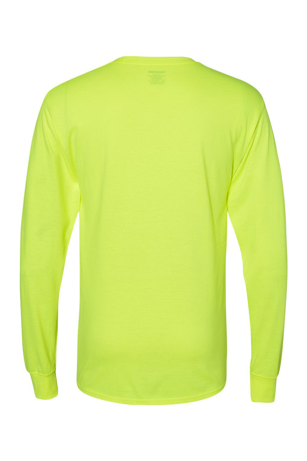 Hanes W120 Mens Workwear UPF 50+ Long Sleeve Crewneck T-Shirt w/ Pocket Safety Green Flat Back