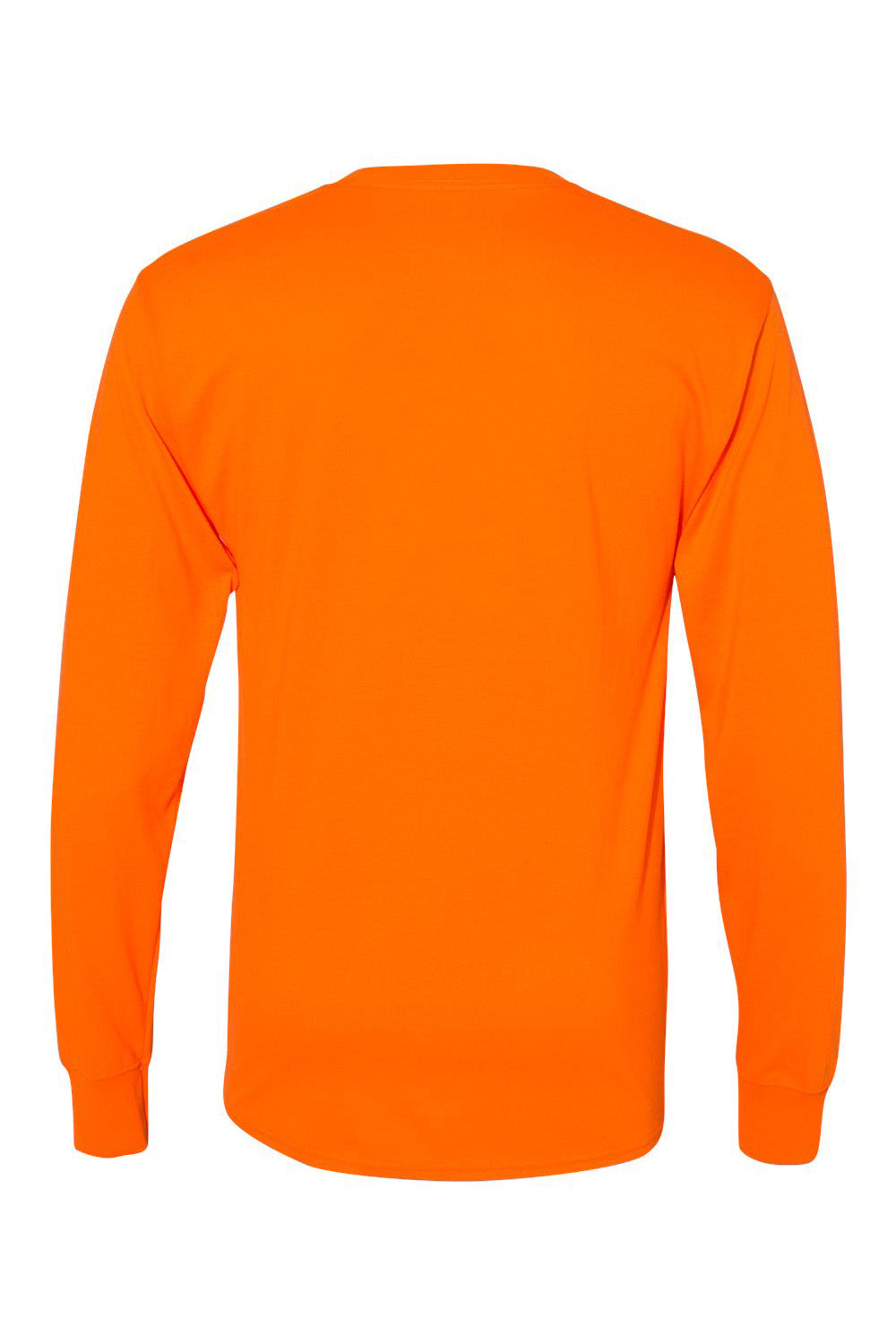 Hanes W120 Mens Workwear UPF 50+ Long Sleeve Crewneck T-Shirt w/ Pocket Safety Orange Flat Back